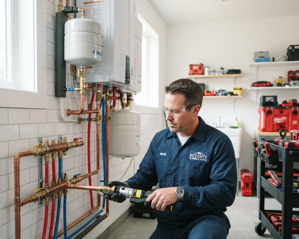 Azer Engineering technician installing premium copper and PEX plumbing